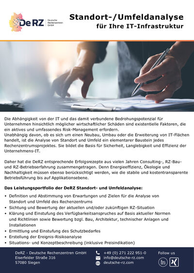 Standortanalyse, Umfeldanalyse f&uuml;r Rechenzentren