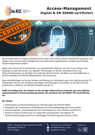 EN50600-zertifiziertes digitales Access-Management