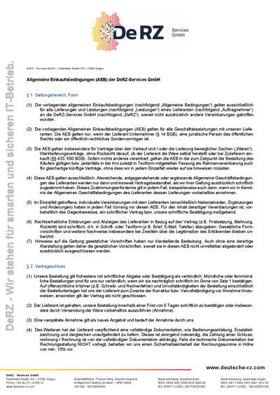 Allgemeine Einkaufsbedingungen der DeRZ - Services GmbH