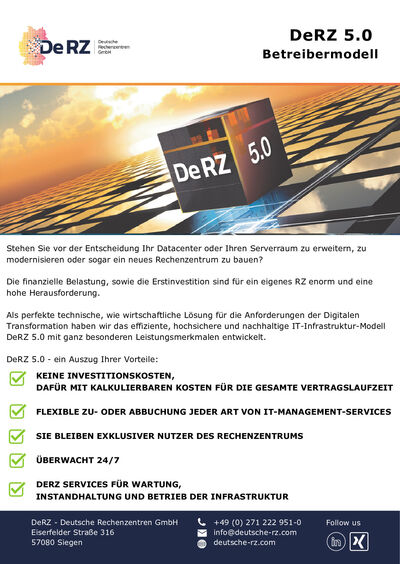 DeRZ 5.0 - das Betreibermodell für Rechenzentren DeRZ 5.0 - das Betreibermodell für Rechenzentren