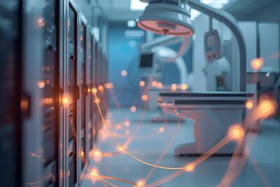 IT-Racks und moderne Röntgengeräte stehen in einem Datacenter