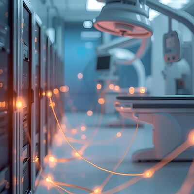 IT-Racks und moderne Röntgengeräte stehen in einem Datacenter